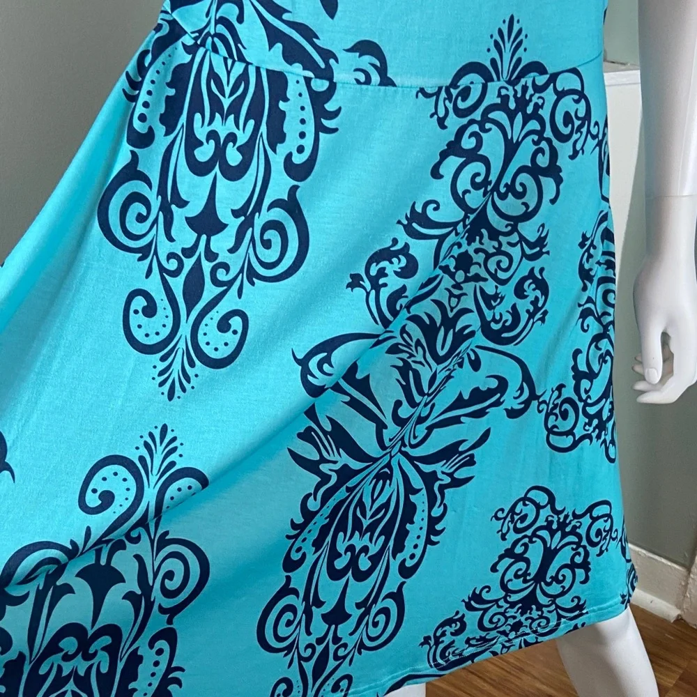Fensace Blue Filigree Damask Skater Dress Tank Midi Sundress XL XLarge - Picture 7 of 12